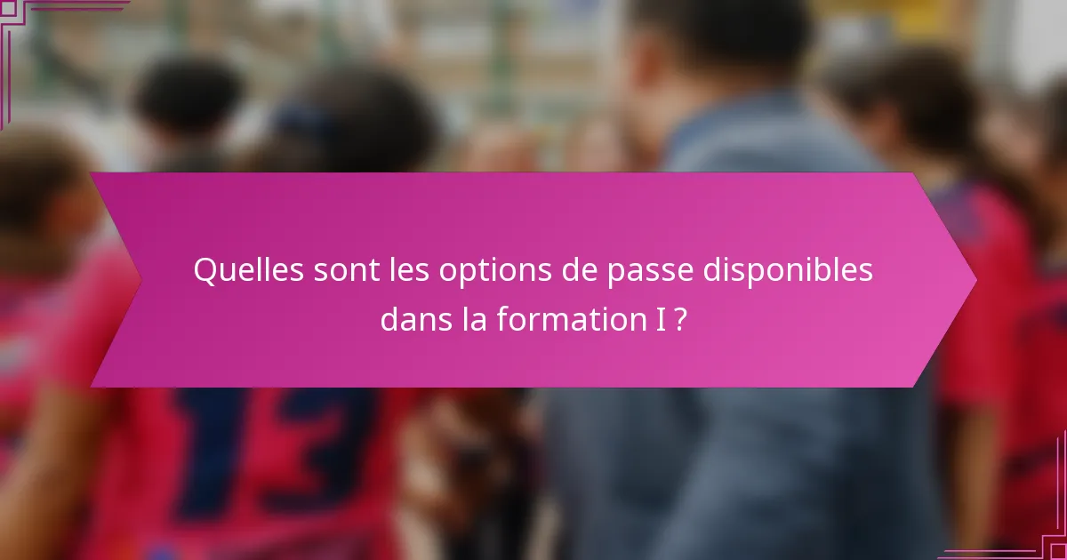 Quelles sont les options de passe disponibles dans la formation I ?