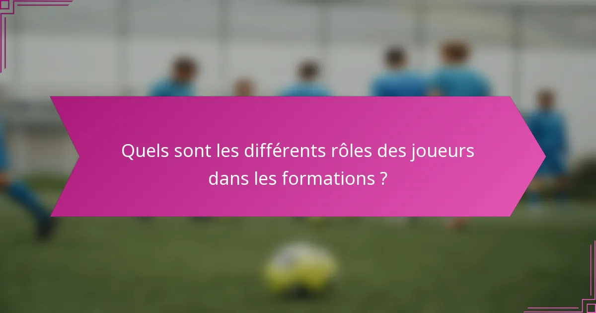 Quels sont les différents rôles des joueurs dans les formations ?